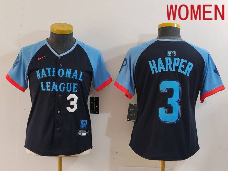 Women Philadelphia Phillies #3 Harper Blue All star 2024 Nike MLB Jersey style 2